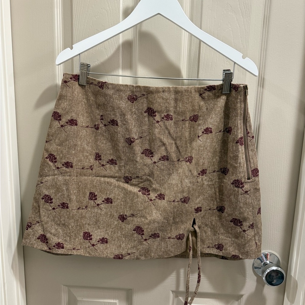 Brown Floral Mini Skirt